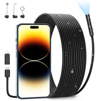 Caméra d'Inspection Endoscopique Industrielle Endoscope, 8 Lumières LED Spécialement Conçues, Caméra Serpent à Interface Lightning de 8 mm, Adaptée à Toutes Les Séries IPhone et Android, Prend en Charge IP67, Étanche, Câble Rigide de 1 Mètre, Kentfaith 
